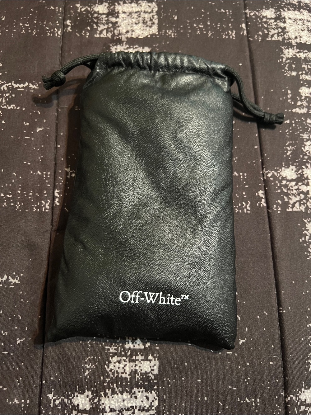 Off-White Black Leather Drawstring Pouch